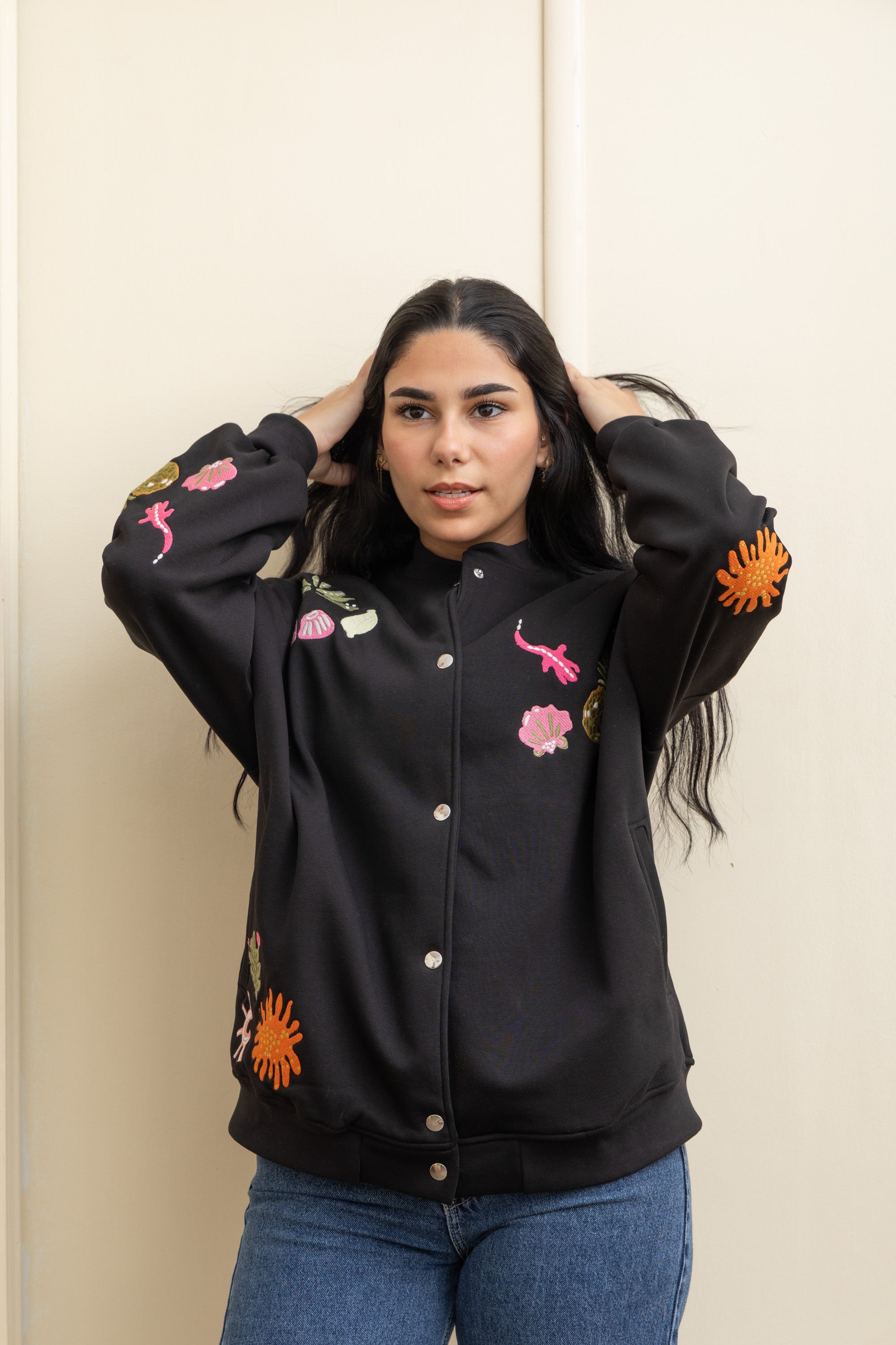 Image of Black Casual Cool Oversized Cotton Jacket